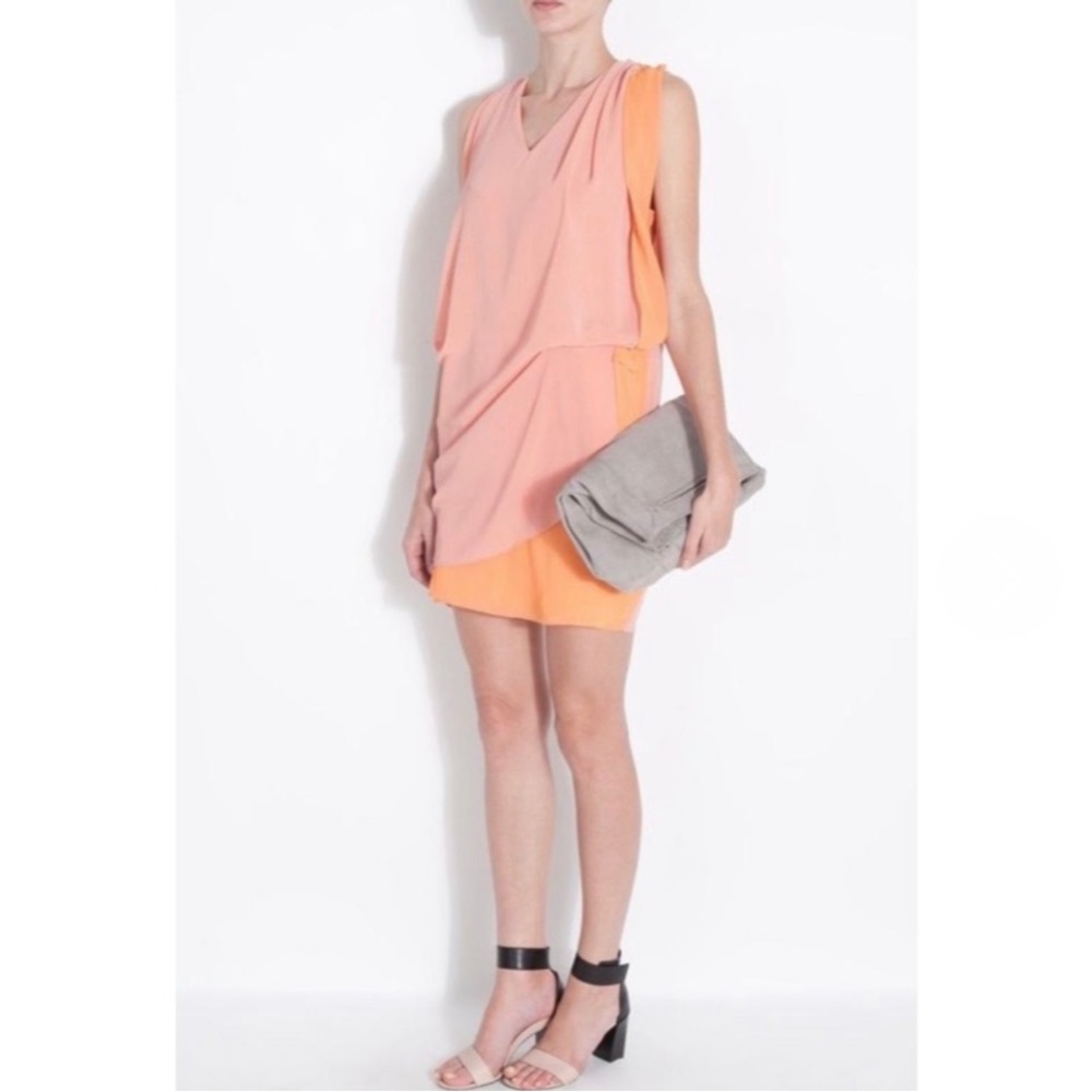 Acne Mallory Contrast Chiffon Dress Peach Orange Drape US Size 10/ UK 42
